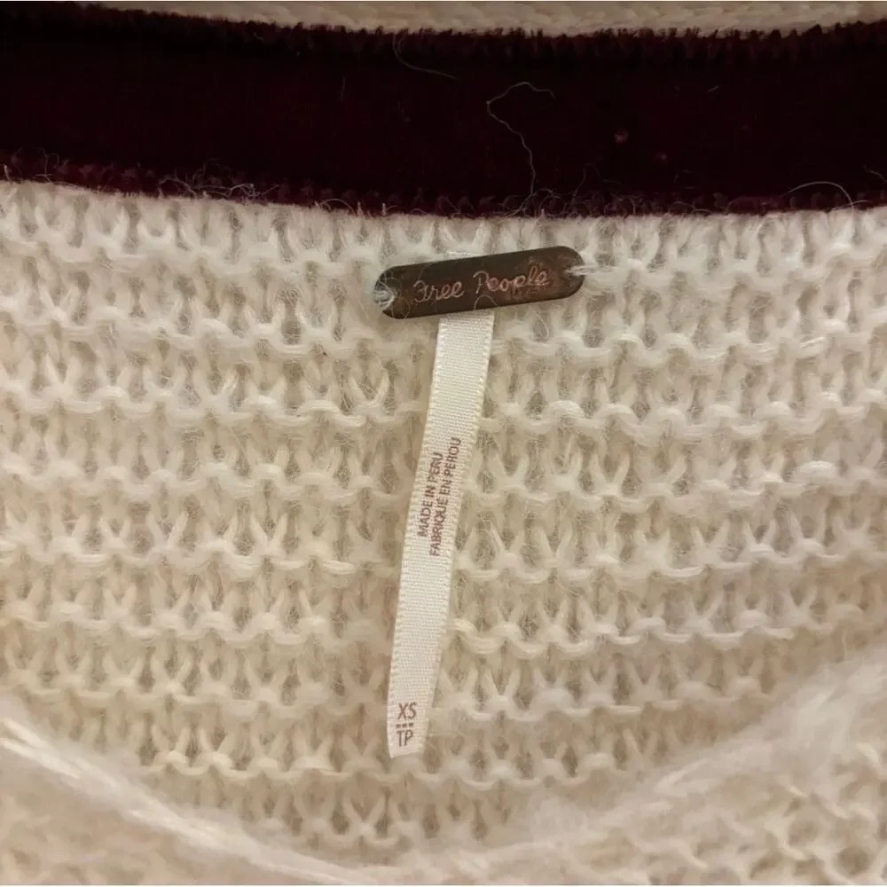 Free People Alpaca Oversized Chunky Knit Sweater Cream V Neck Hi Low Pullover XS